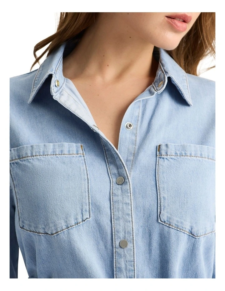 Meryl Cotton Denim Dress in Light Wash image 3