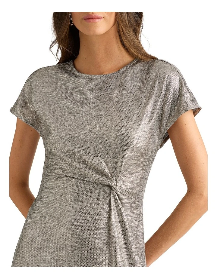 Lexah Foil Jersey Dress in Platinum image 3