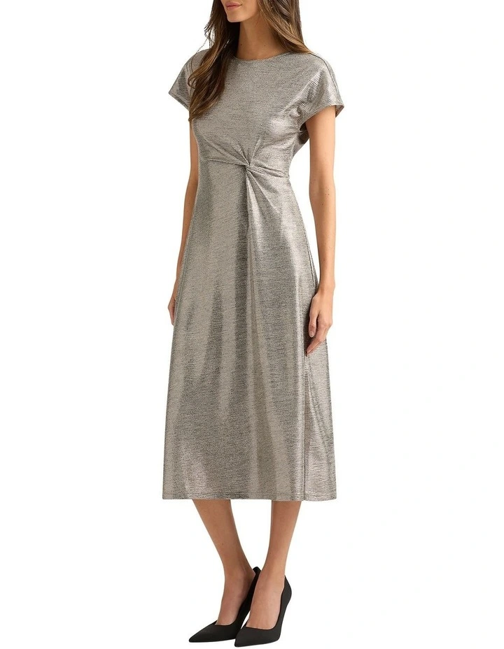 Lexah Foil Jersey Dress in Platinum image 4