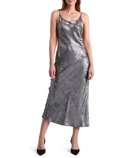 Rumi Metallic Slip Dress in Platinum