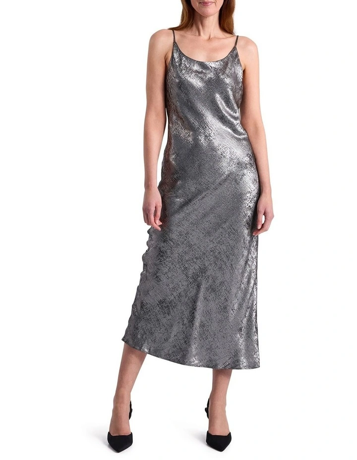 Rumi Metallic Slip Dress in Platinum image 1