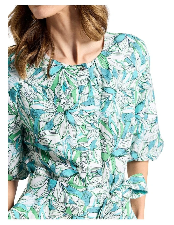 Mirabeau Linen Blend Dress in Turquoise Multi image 2