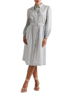 Kairi Striped Cotton Dress in White Stripe