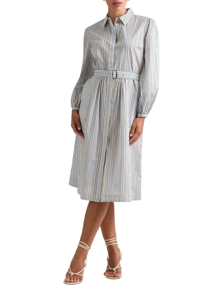 Kairi Striped Cotton Dress in White Stripe image 1
