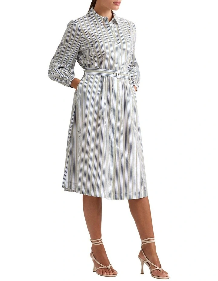 Kairi Striped Cotton Dress in White Stripe image 2