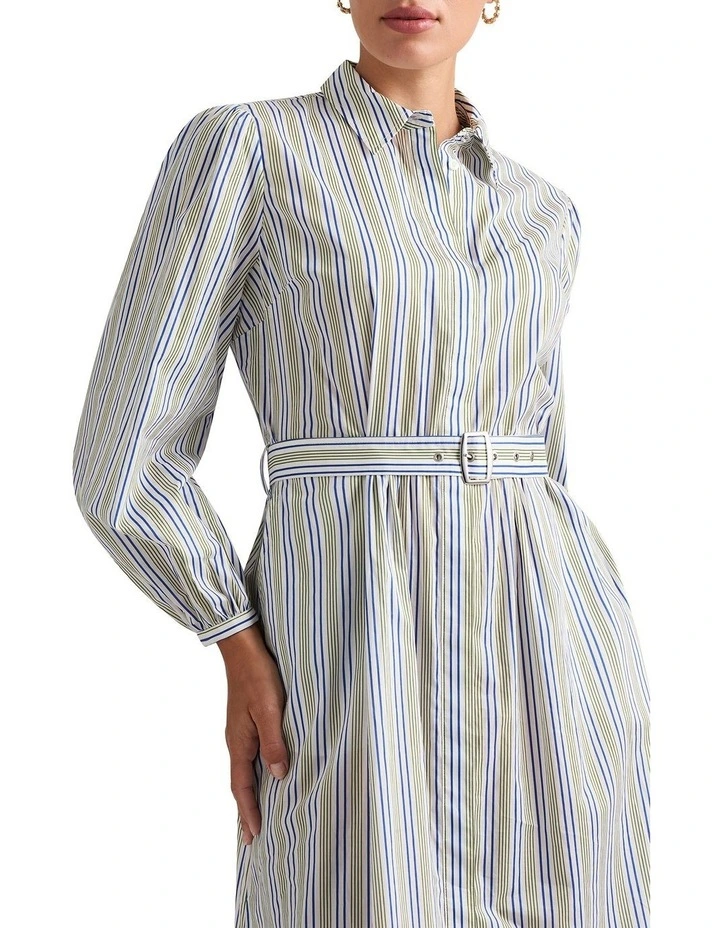 Kairi Striped Cotton Dress in White Stripe image 3