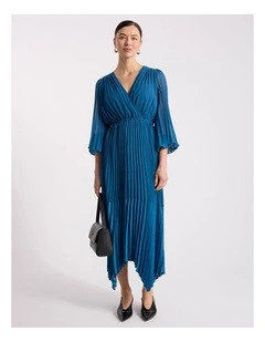 Donni Pleated Dress in Prussian Blue