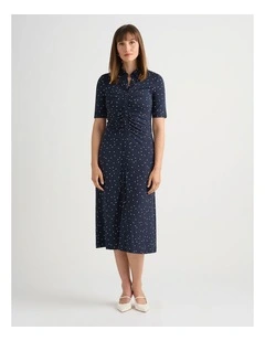 Adriana Jersey Dress in Navy/Ivory