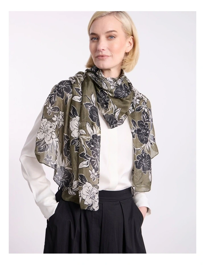 Woodlands Silk Scarf in Green Fern Print image 1