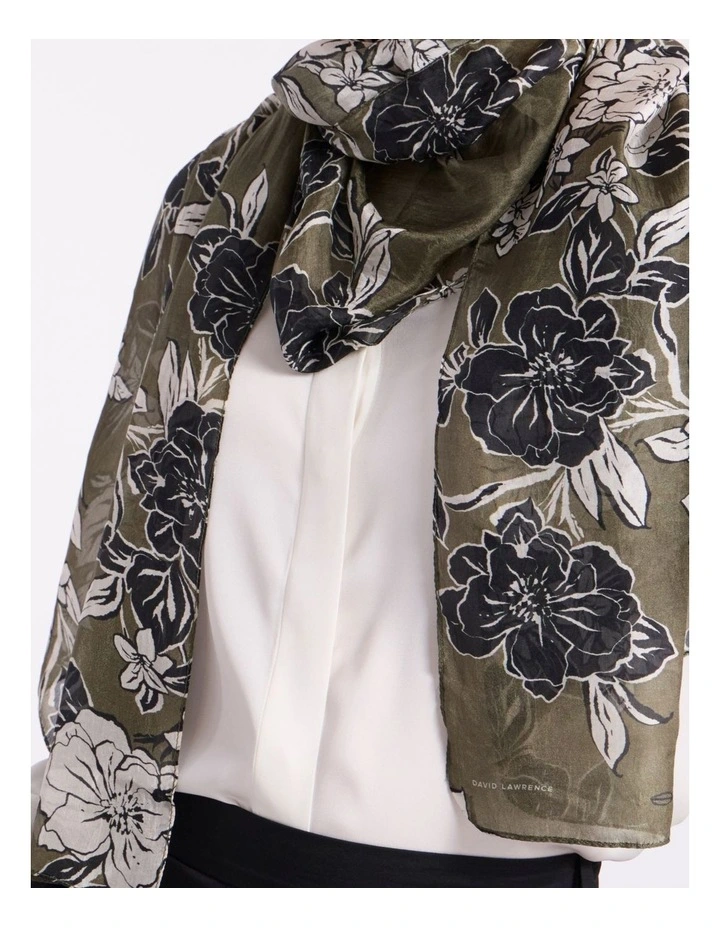 Woodlands Silk Scarf in Green Fern Print image 2
