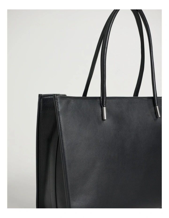 Sally Leather Tote Bag in Black image 2