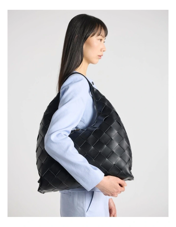 Ella Woven Tote Bag in Black image 4