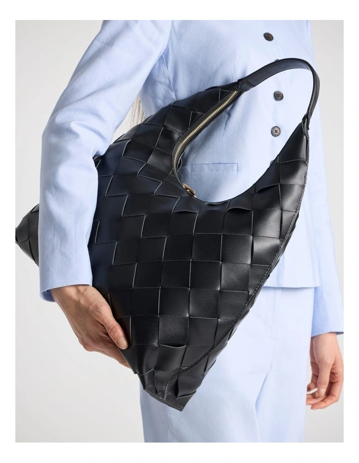 Ella Woven Tote Bag in Black image 5