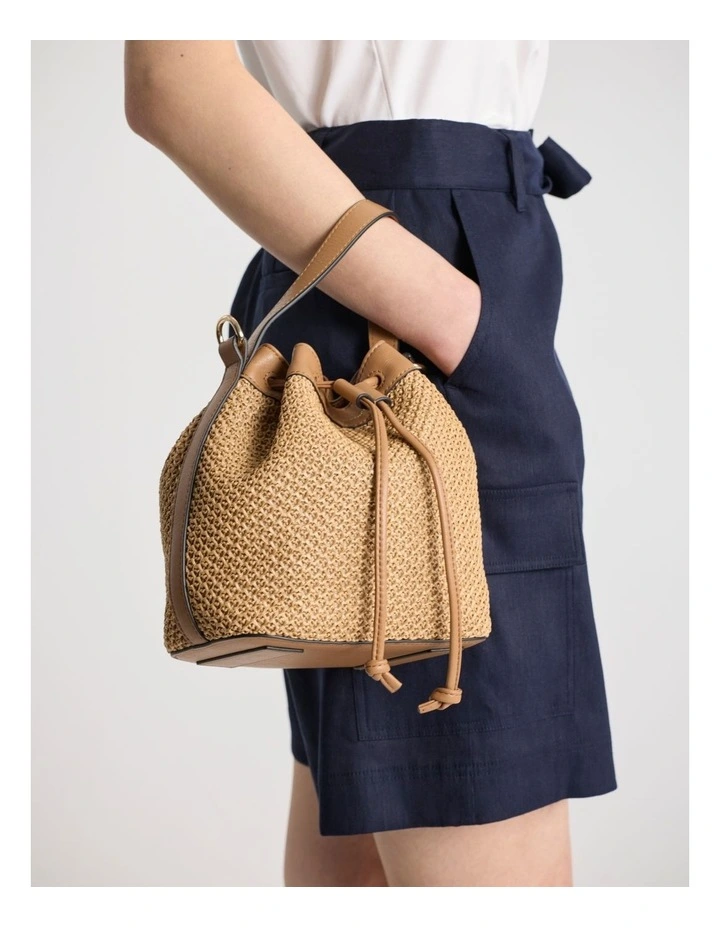 Adalee Raffia Bucket Bag in Oak Multi image 4