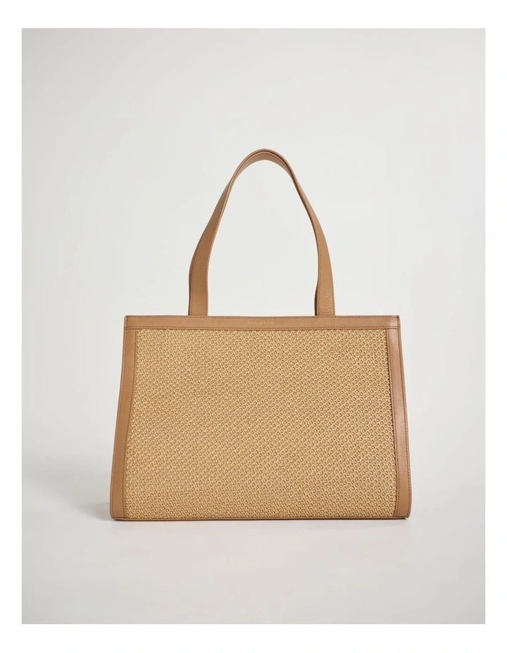 Adalee Raffia Tote Bag in Oak Multi image 1
