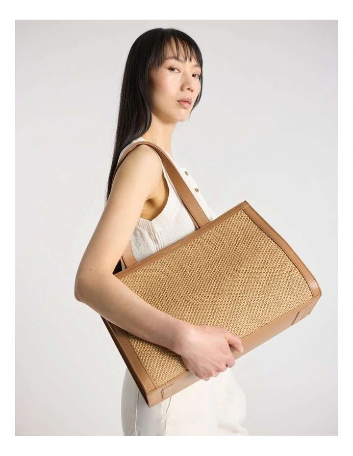 Adalee Raffia Tote Bag in Oak Multi image 5