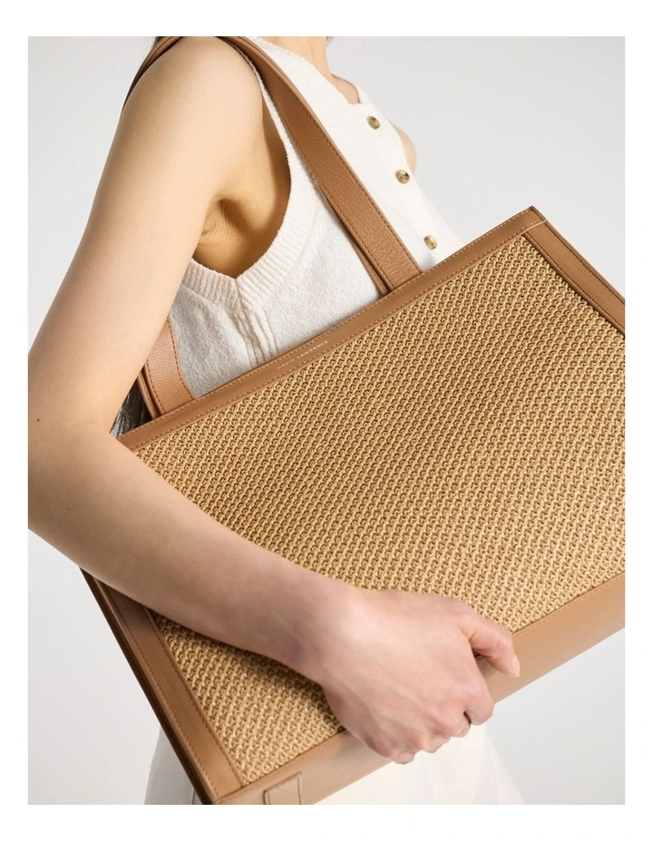 Adalee Raffia Tote Bag in Oak Multi image 6