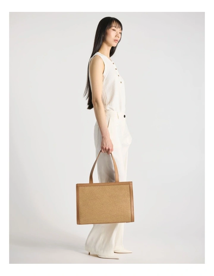 Adalee Raffia Tote Bag in Oak Multi image 7