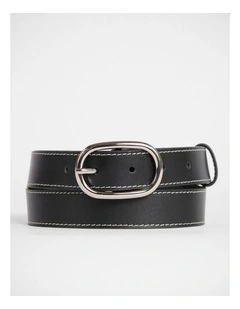 Jagger Leather Contrast Belt in Black/White