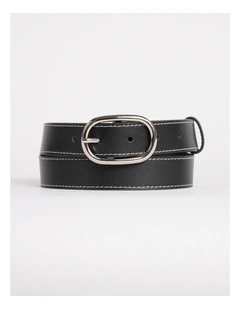 Jagger Leather Contrast Belt in Black/White