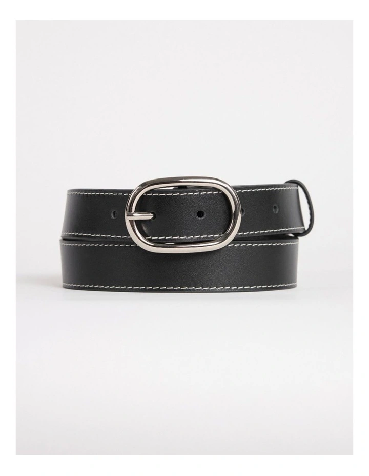 Jagger Leather Contrast Belt in Black/White image 1