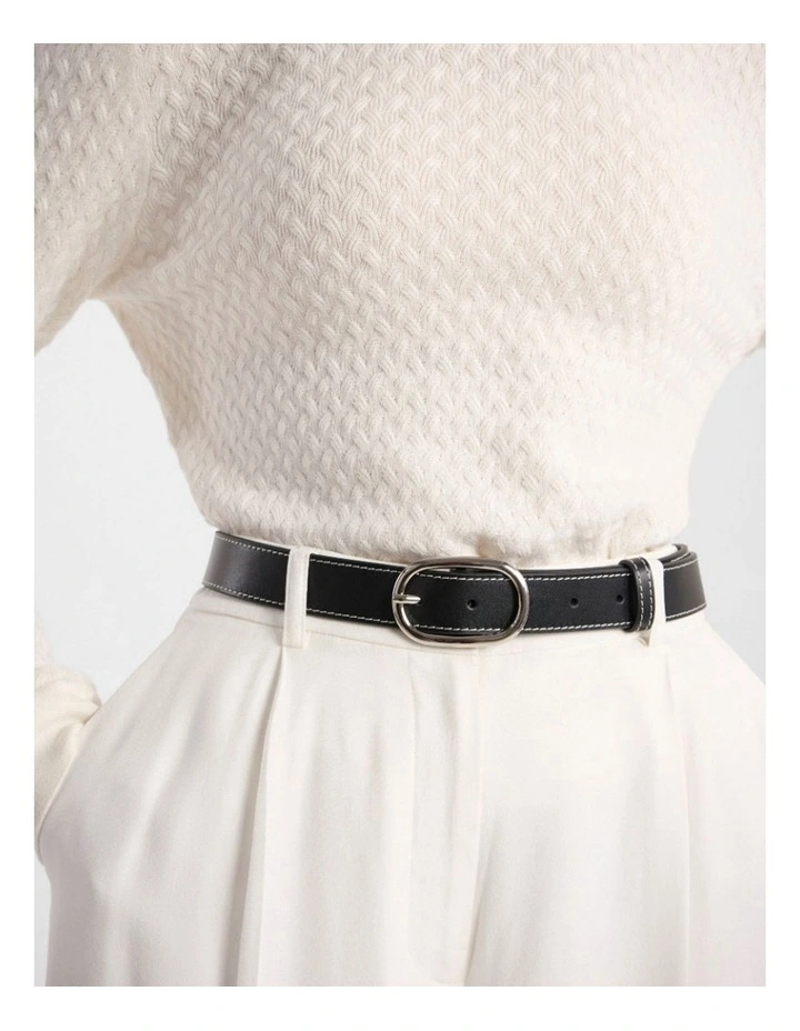 Jagger Leather Contrast Belt in Black/White image 2