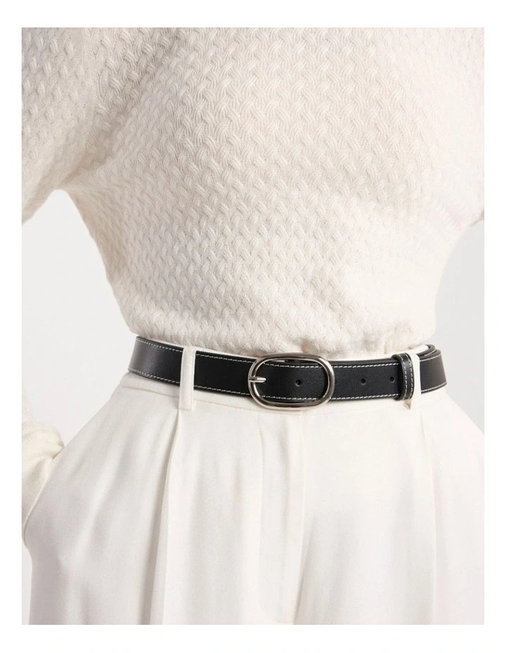 Jagger Leather Contrast Belt in Black/White image 2