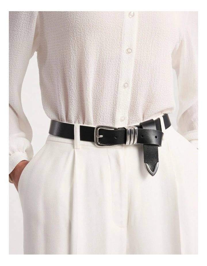 Essie Leather Belt in Black/Silver image 3