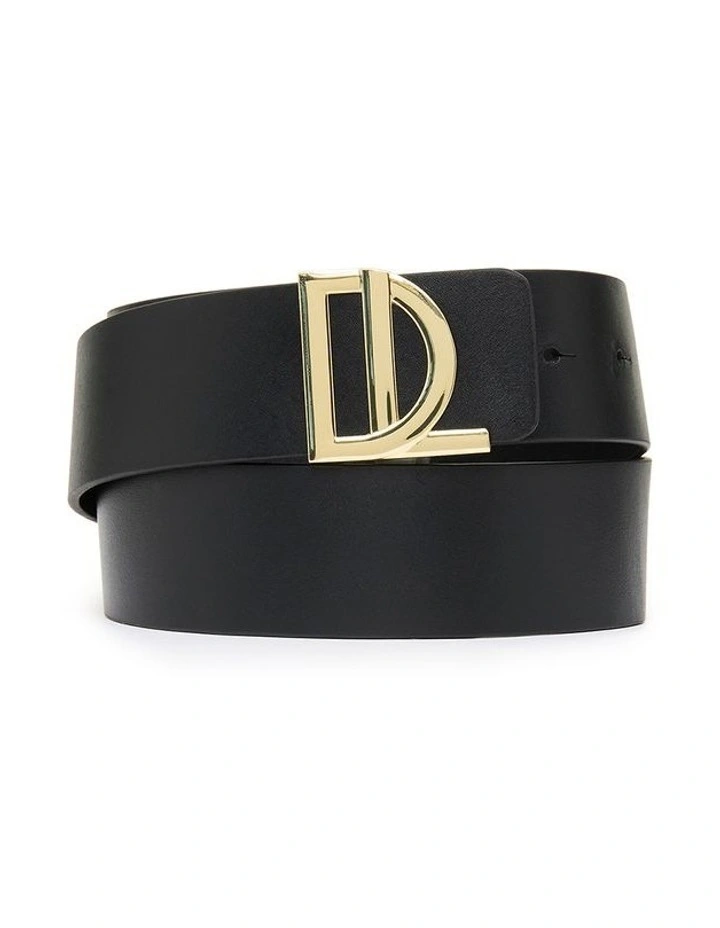 Logo Leather Belt in Black/Gold image 1