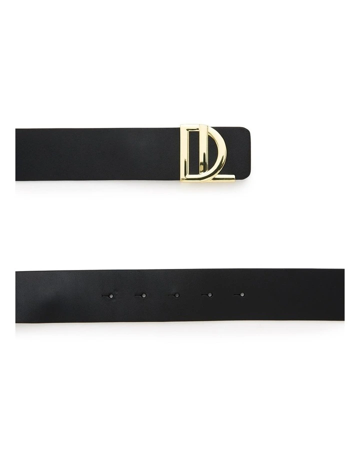 Logo Leather Belt in Black/Gold image 2