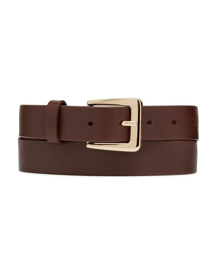 Sydnie Leather Belt in Chocolate/Gold image 1