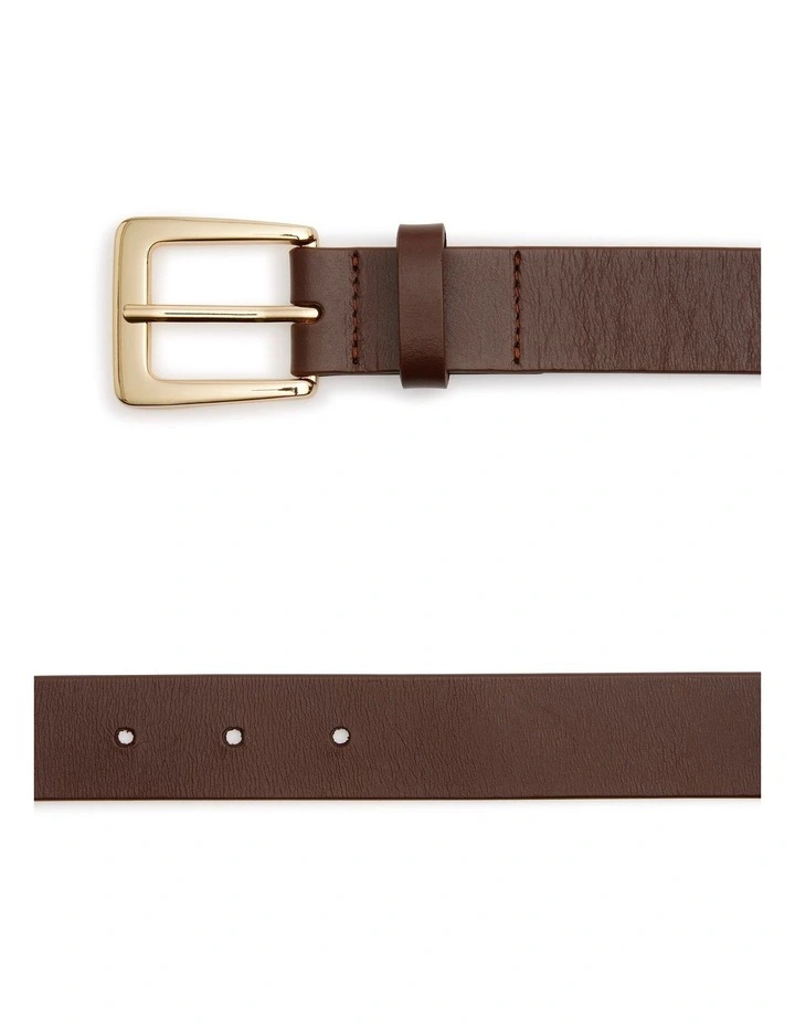 Sydnie Leather Belt in Chocolate/Gold image 2