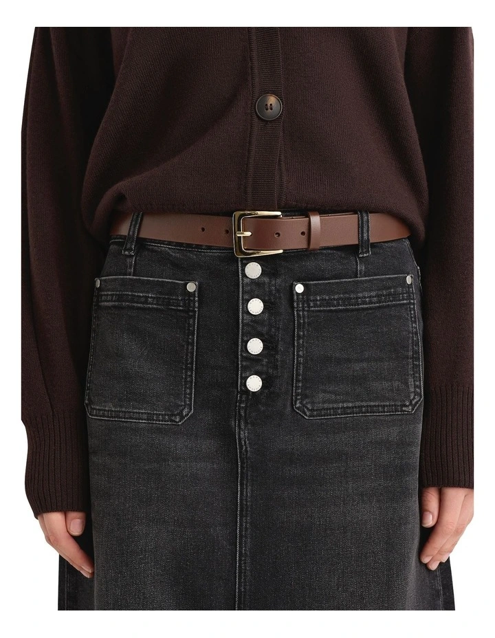 Sydnie Leather Belt in Chocolate/Gold image 3