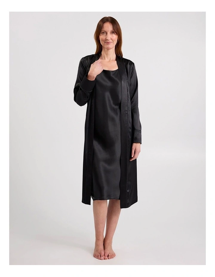 Cannes Silk Sleep Robe in Black image 1