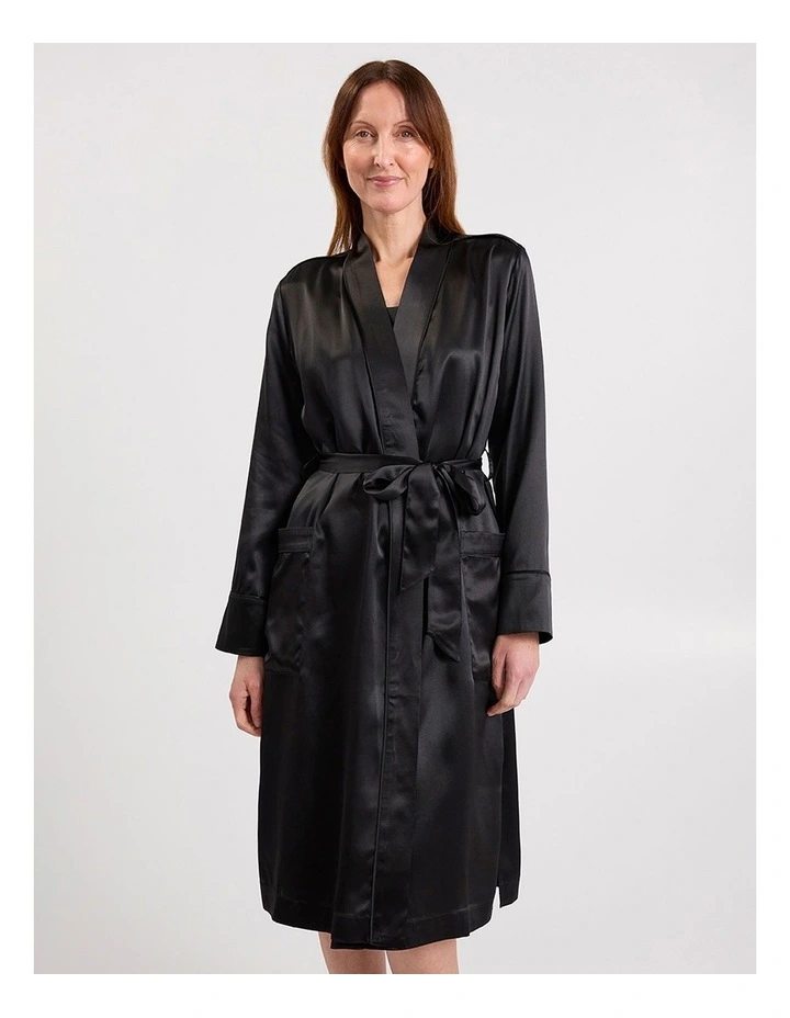 Cannes Silk Sleep Robe in Black image 2