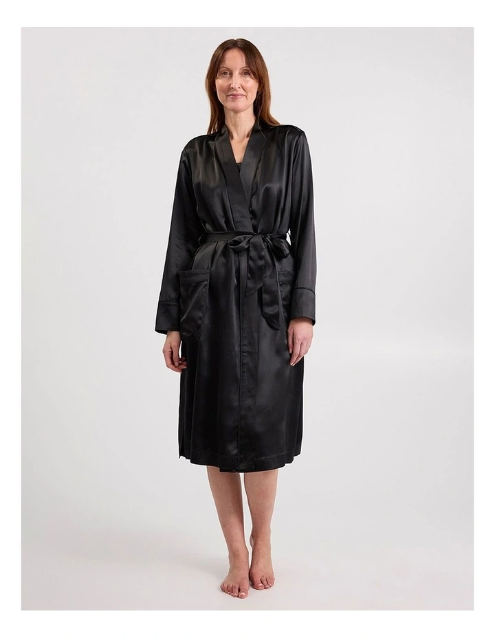 Cannes Silk Sleep Robe in Black image 3