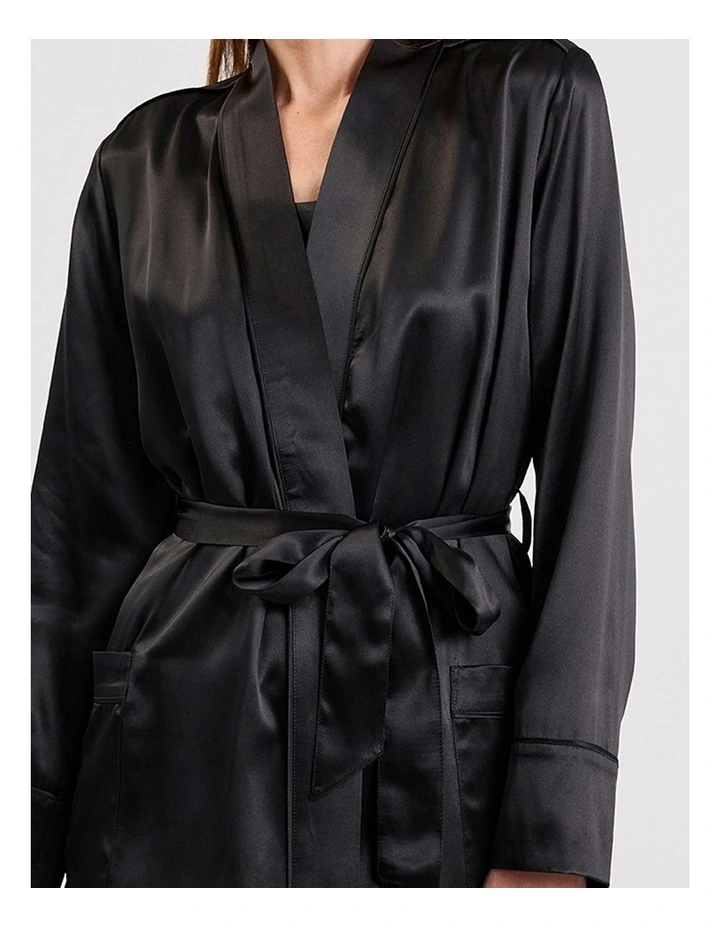 Cannes Silk Sleep Robe in Black image 4