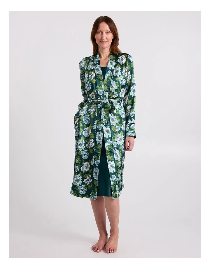 Acacia Silk Sleep Robe in Emerald Multi image 3