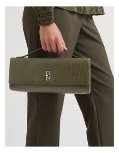 Henri Leather Evening Bag in Olive