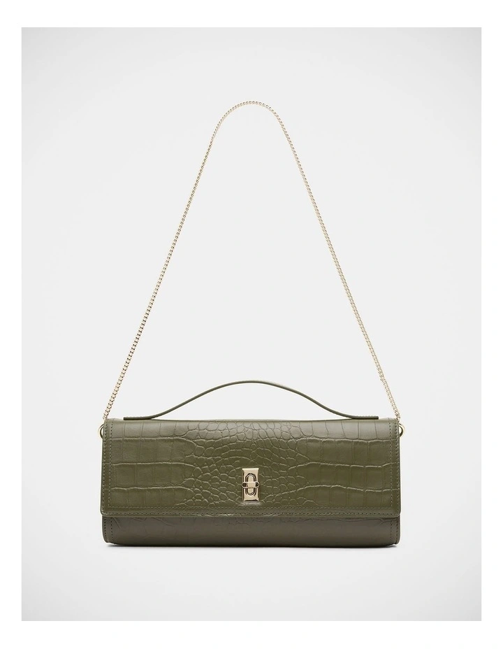 Henri Leather Evening Bag in Olive image 1