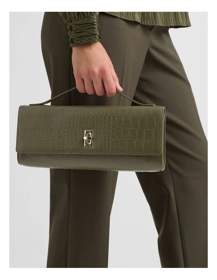 Henri Leather Evening Bag in Olive image 2