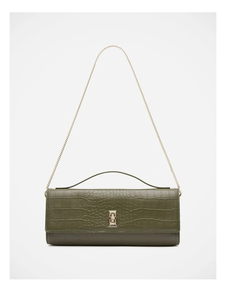 Henri Leather Evening Bag in Olive image 3