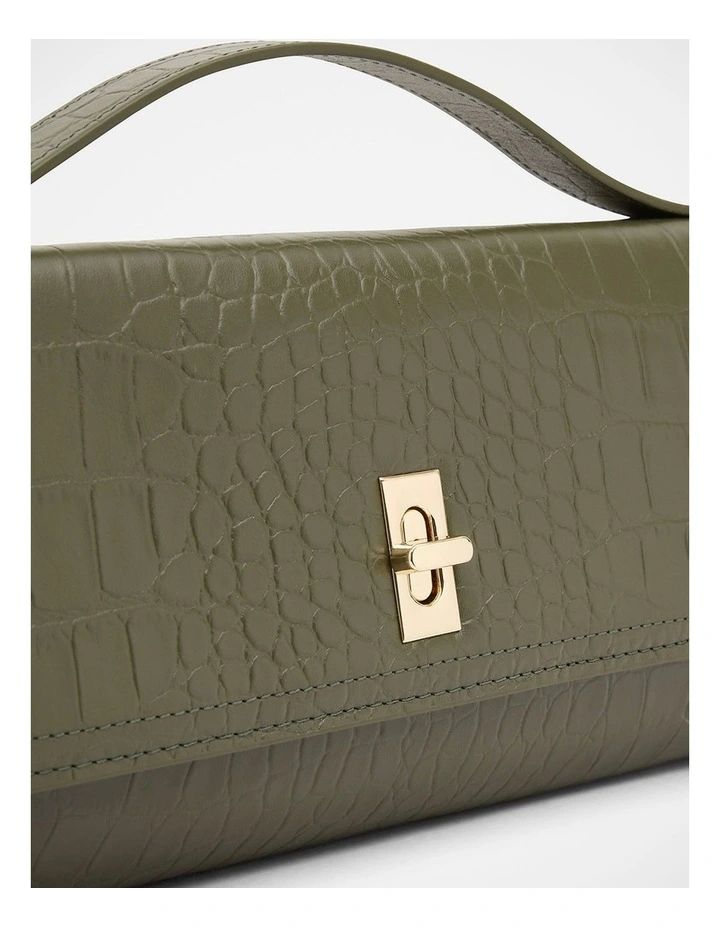 Henri Leather Evening Bag in Olive image 4