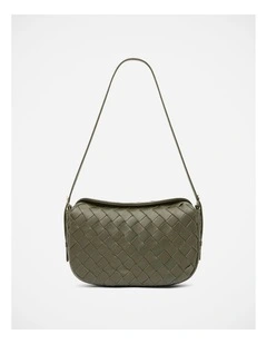 Woven Leather Shoulder Bag in Olive
