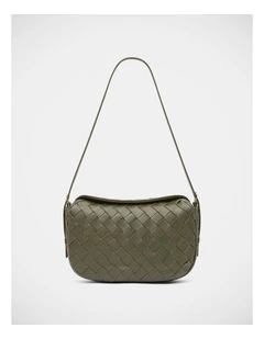 Woven Leather Shoulder Bag in Olive