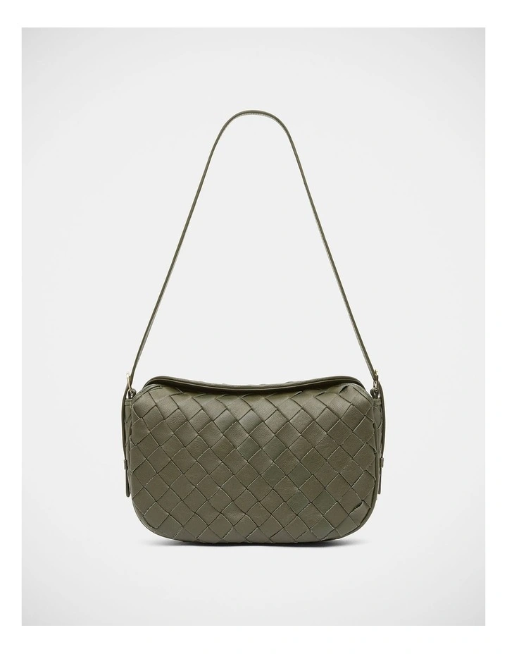 Woven Leather Shoulder Bag in Olive image 1