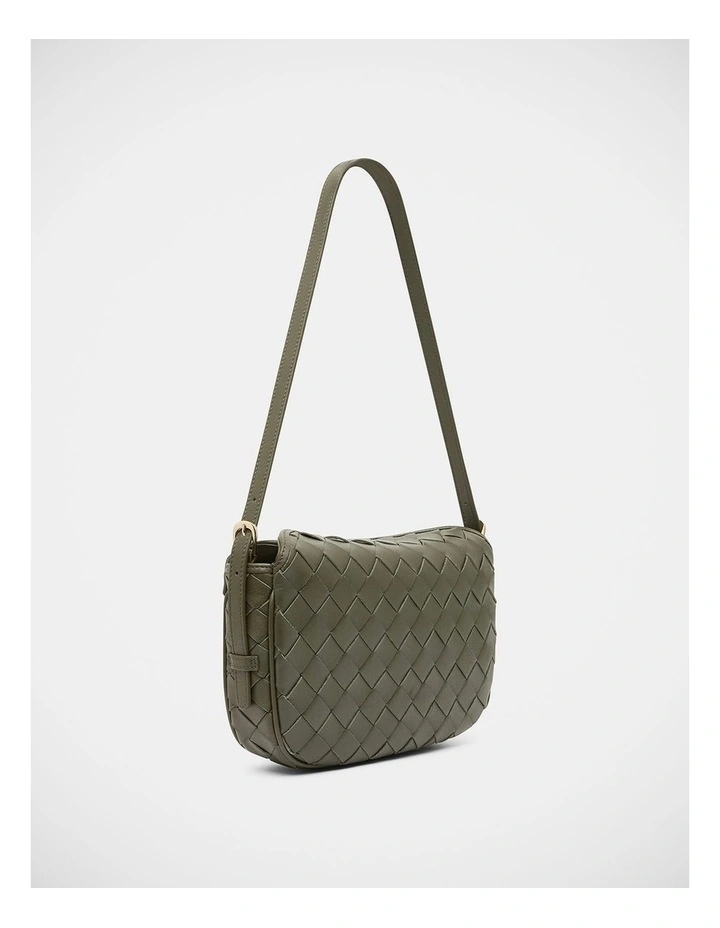 Woven Leather Shoulder Bag in Olive image 3