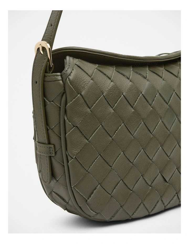 Woven Leather Shoulder Bag in Olive image 4