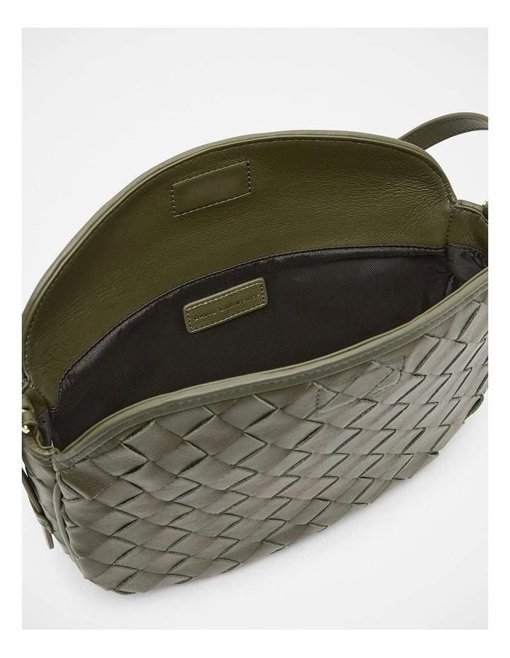 Woven Leather Shoulder Bag in Olive image 5