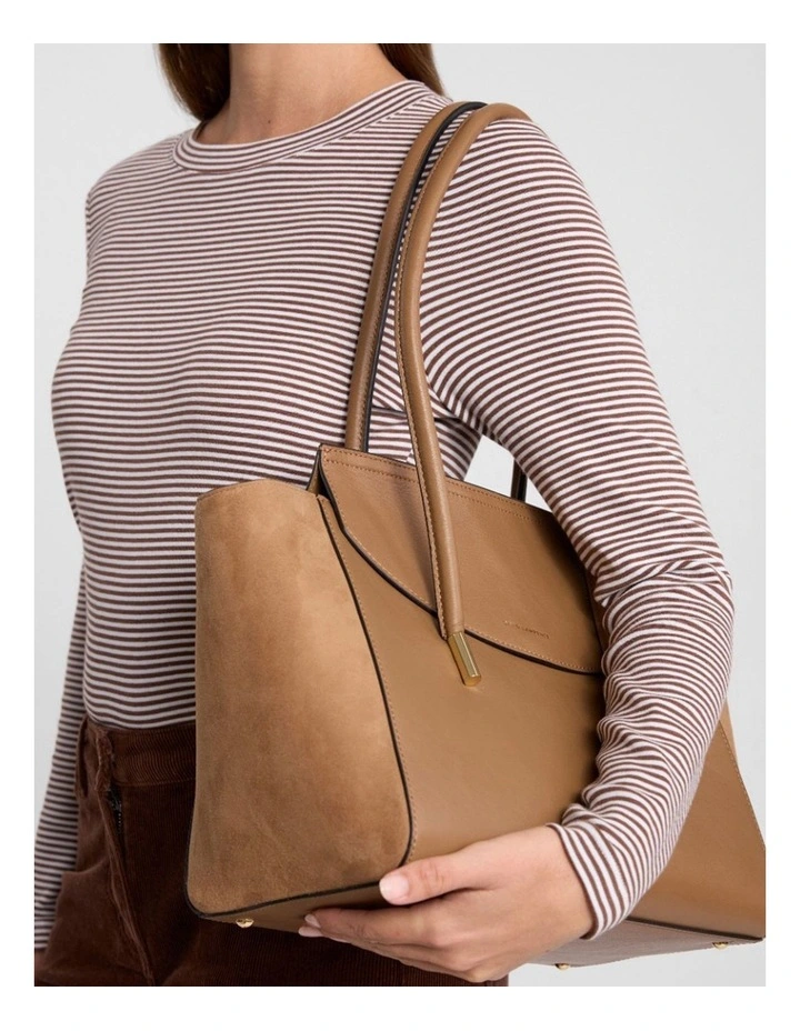 Velda Suede Leather Tote Bag in Caramel image 4